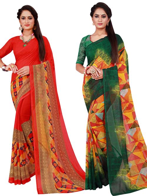 pack of 2 printed sarees with blouse - 20210617 - Very Small Image - 1