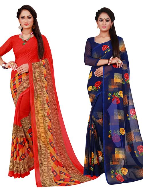 women's printed multi colored saree with blouse - 20210618 - Very Small Image - 1