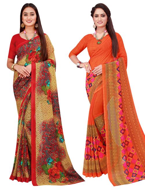 pack of 2 printed saree with blouse - 20210645 - Very Small Image - 1