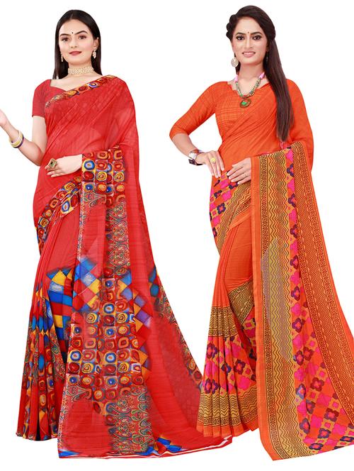 pack of 2 printed saree with blouse - 20210667 - Very Small Image - 1