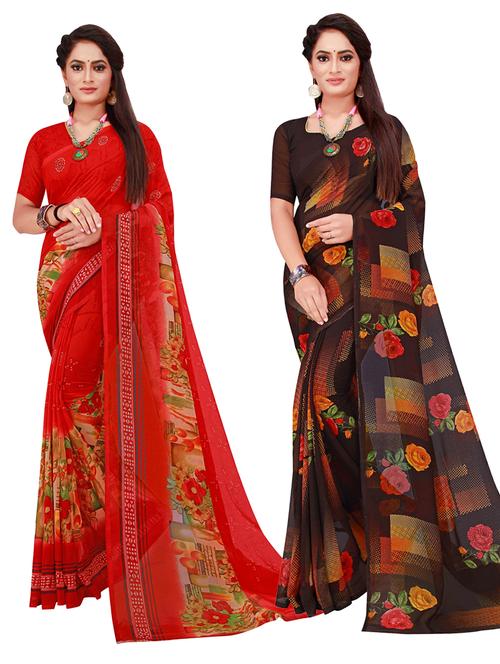 pack of 2 printed sarees with blouse - 20210694 - Very Small Image - 1