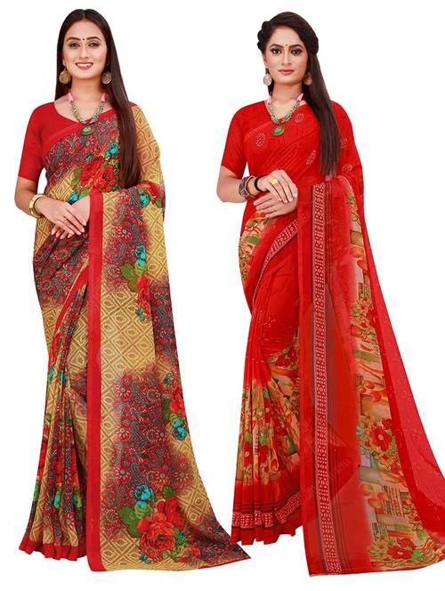 pack of 2 printed georgette saree with blouse - 20210699 - Very Small Image - 1
