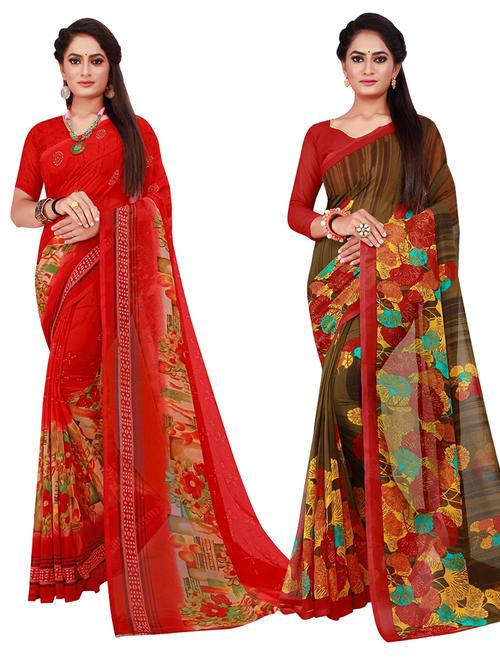 pack of 2 printed sarees with blouse - 20210707 - Very Small Image - 1