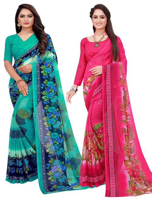 pack of 2 printed saree with blouse - 20210724 - Very Small Image - 1