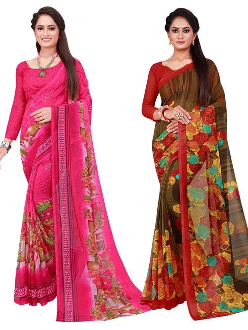 pack of 2 printed saree with blouse - 20210757 - Very Small Image - 1