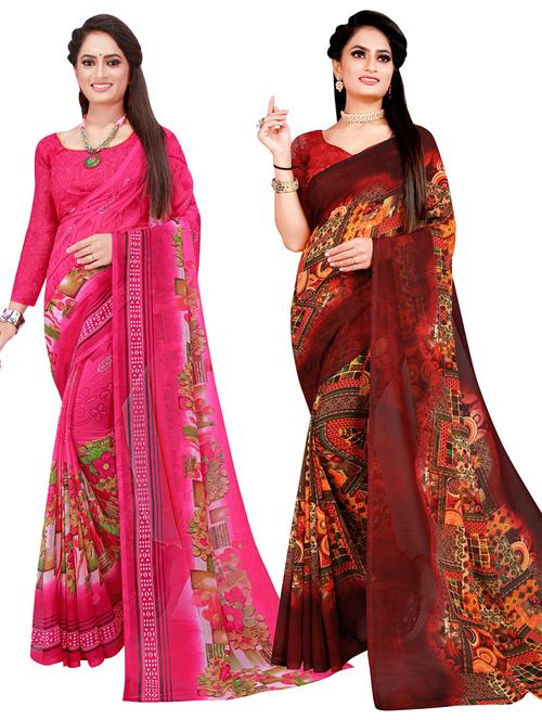 pack of 2 printed sarees with blouse - 20210761 - Very Small Image - 1