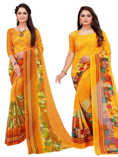 pack of 2 printed sarees with blouse - 20210783 - Very Small Image - 1