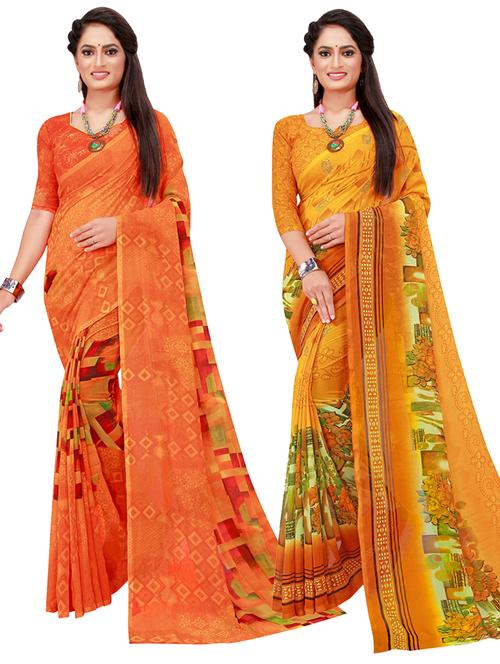 pack of 2 printed georgette saree - 20210793 - Very Small Image - 1