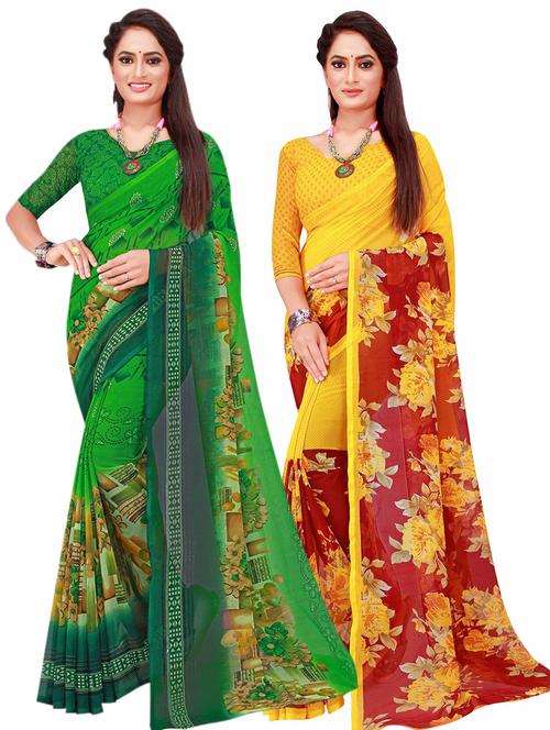pack of 2 printed sarees with blouse - 20210831 - Very Small Image - 1
