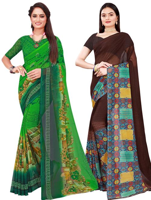 pack of 2 printed sarees with blouse - 20210858 - Very Small Image - 1