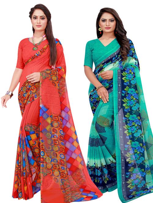 pack of 2 printed sarees with blouse - 20210863 - Very Small Image - 1