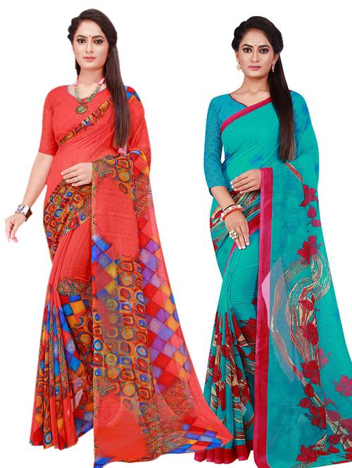 pack of 2 printed georgette saree with blouse - 20210900 - Very Small Image - 1
