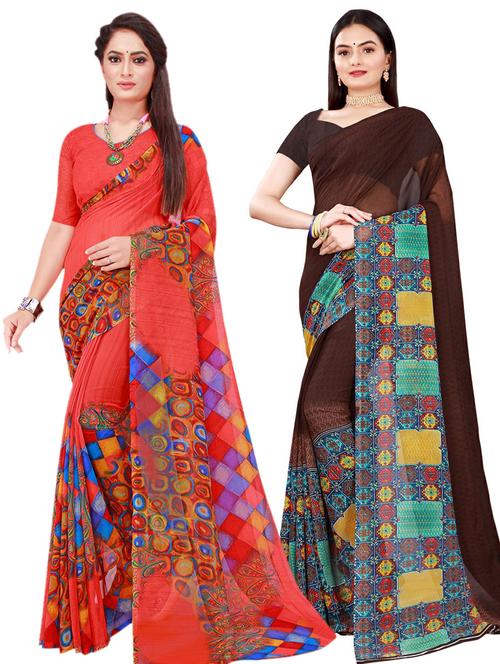 pack of 2 printed sarees with blouse - 20210923 - Very Small Image - 1