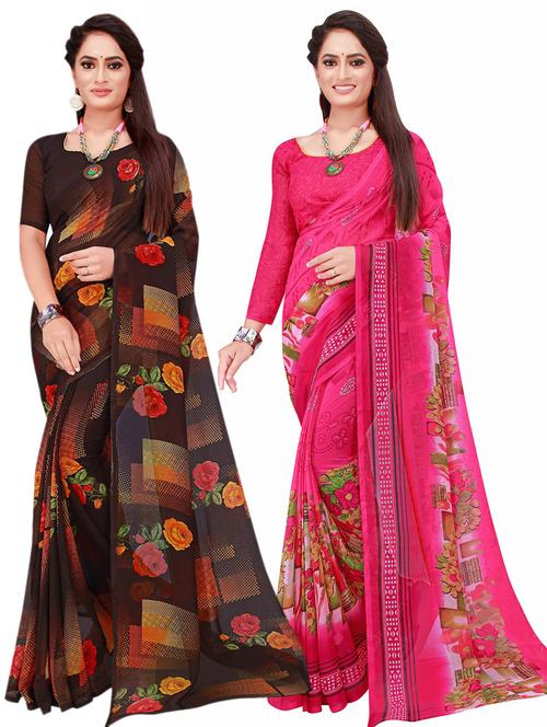 pack of 2 printed sarees with blouse - 20210934 - Very Small Image - 1