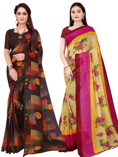 pack of 2 printed georgette saree with blouse - 20210970 - Very Small Image - 1