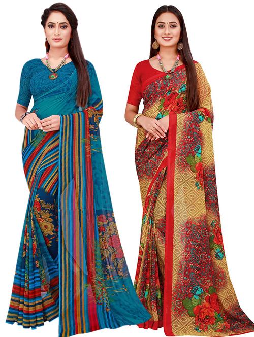 pack of 2 printed sarees - 20210989 - Very Small Image - 1