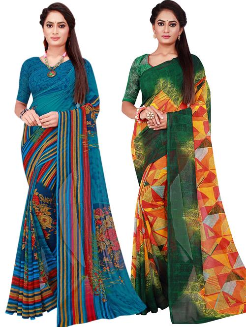 pack of 2 printed sarees with blouse - 20210995 - Very Small Image - 1