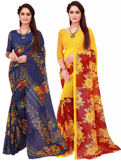 pack of 2 printed sarees with blouse - 20211020 - Very Small Image - 1