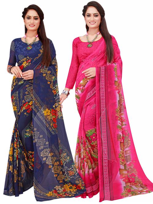 pack of 2 printed sarees with blouse - 20211022 - Very Small Image - 1