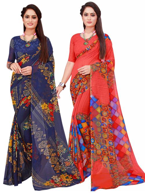pack of 2 printed saree with blouse - 20211029 - Very Small Image - 1