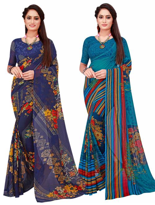 pack of 2 printed sarees with blouse - 20211031 - Very Small Image - 1