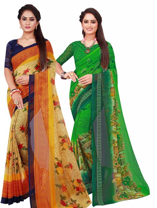 pack of 2 printed saree with blouse - 20211056 - Very Small Image - 1