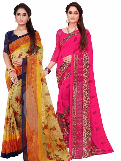 women's printed multi colored saree with blouse - 20211058 - Very Small Image - 1
