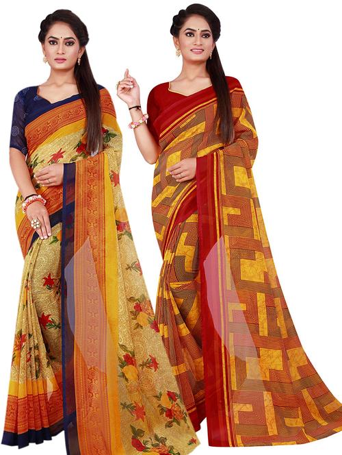 pack of 2 printed sarees with blouse - 20211070 - Very Small Image - 1