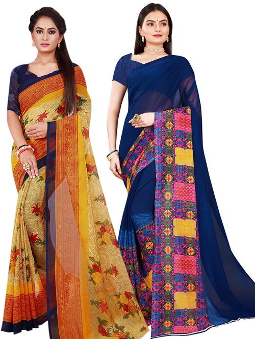 pack of 2 printed georgette saree with blouse - 20211093 - Very Small Image - 1