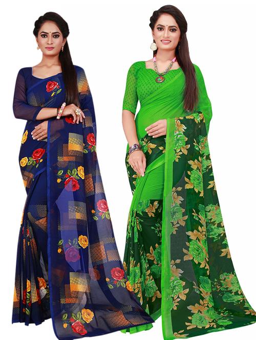 pack of 2 printed sarees with blouse - 20211099 - Very Small Image - 1