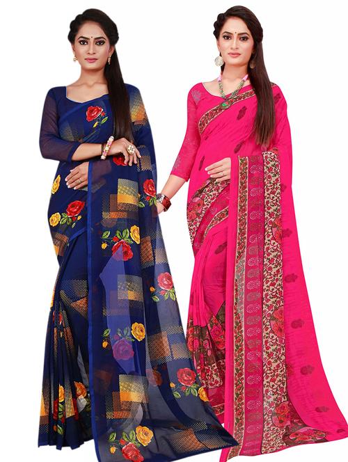 pack of 2 printed sarees with blouse - 20211106 - Very Small Image - 1