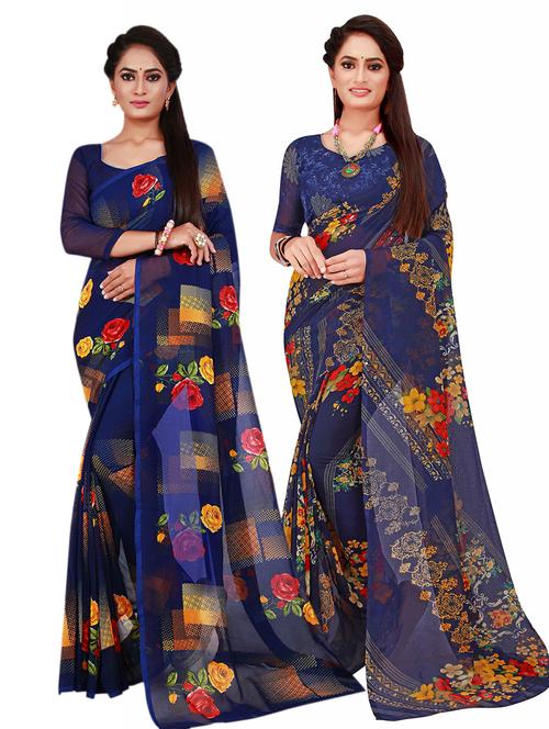 pack of 2 printed georgette saree with blouse - 20211111 - Very Small Image - 1