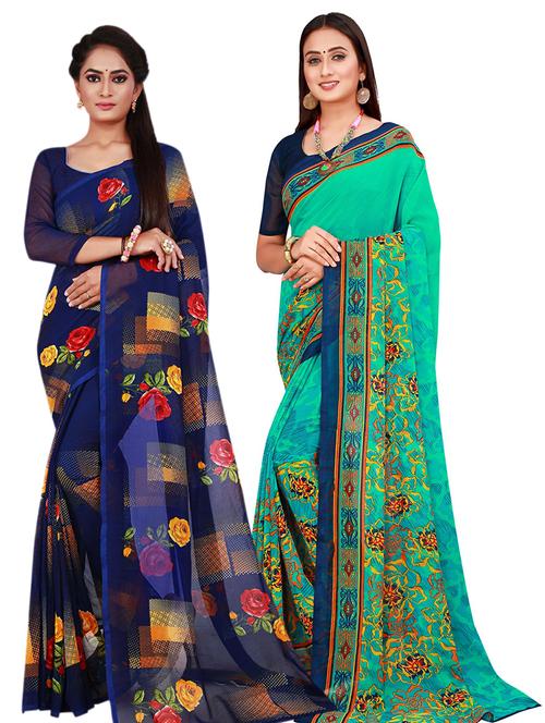 pack of 2 printed georgette saree with blouse - 20211115 - Very Small Image - 1