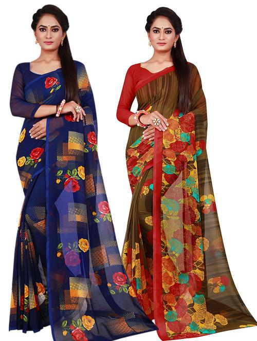 pack of 2 printed georgette saree with blouse - 20211120 - Very Small Image - 1