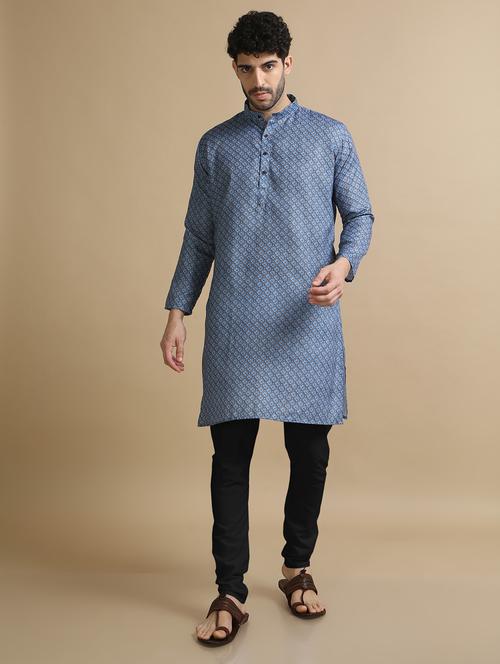 cotton digital printed kurta with black pyjama - 20211293 - Very Small Image - 1