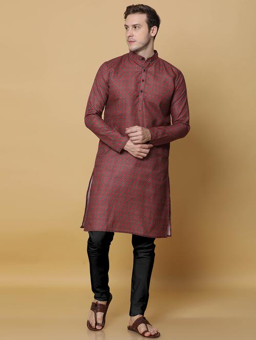 cotton digital printed kurta with black pyjama - 20211296 - Very Small Image - 1