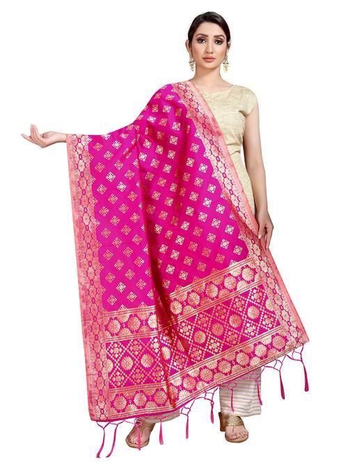 pink self design woven dupatta - 20211644 - Very Small Image - 1