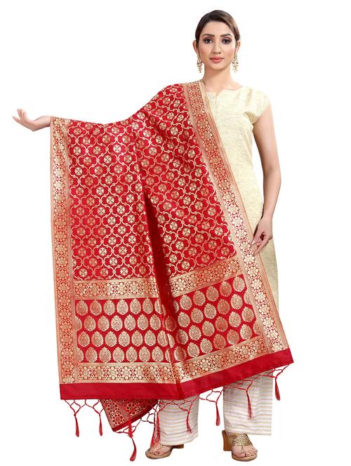 red self design woven dupatta - 20211661 - Very Small Image - 1