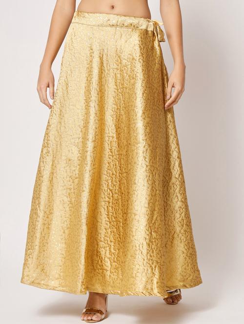 gold self design flared skirt - 20211771 - Very Small Image - 1