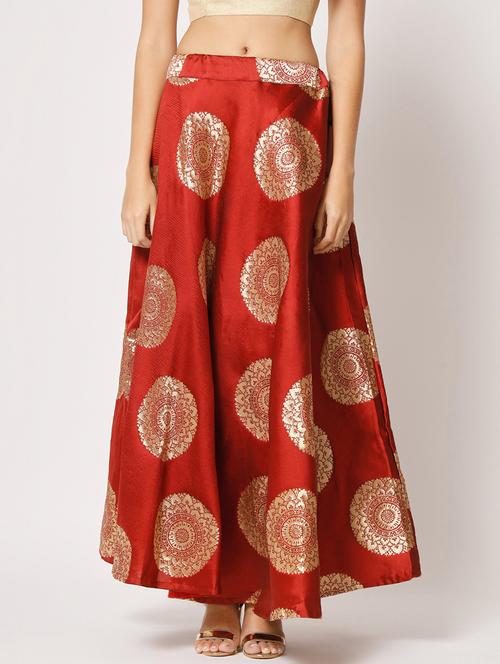red florals flared skirt - 20211782 - Very Small Image - 1