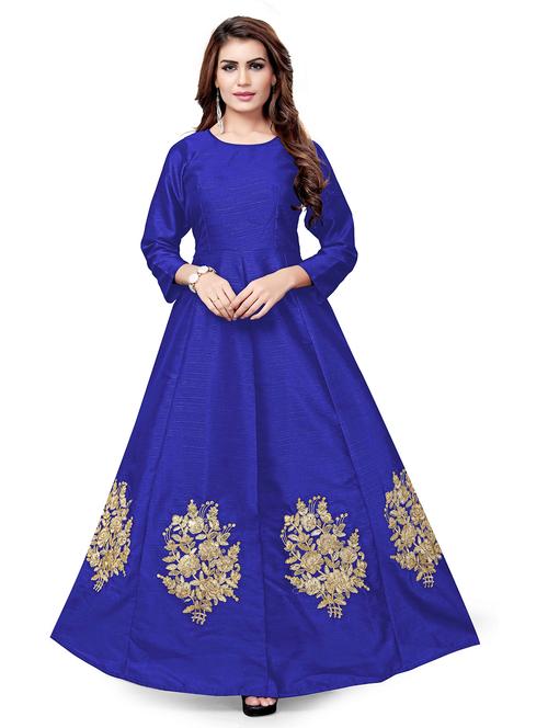 round neck embroidered a-line gown - 20211846 - Very Small Image - 1