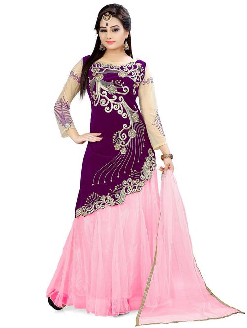 embroidered a-line unstitched suit set - 20211876 - Very Small Image - 1