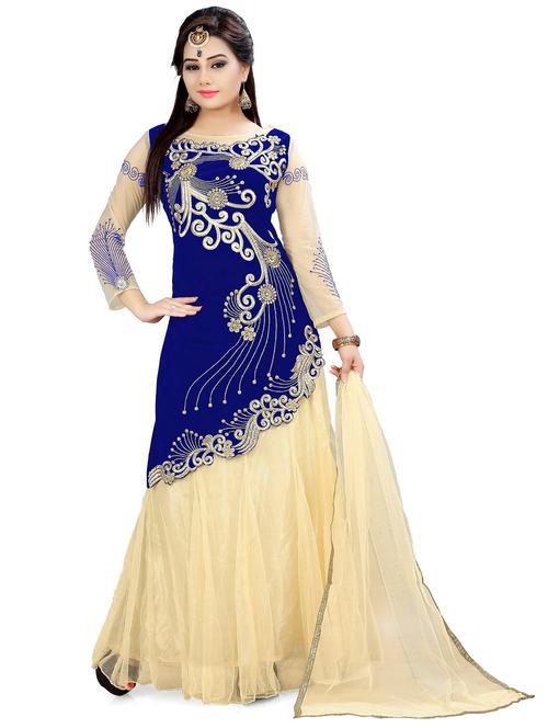 embroidered a-line unstitched suit set - 20211878 - Very Small Image - 1