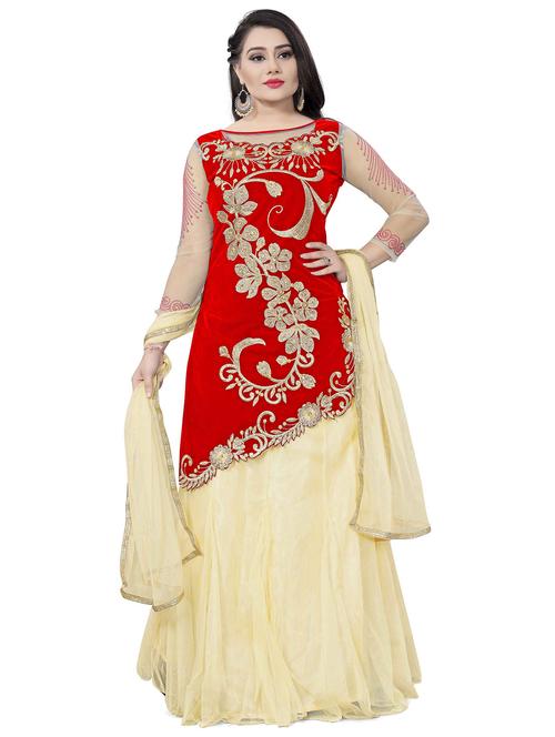 embroidered a-line unstitched suit set - 20211880 - Very Small Image - 1