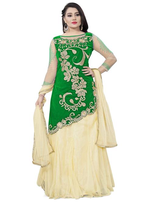 embroidered a-line unstitched suit set - 20211883 - Very Small Image - 1