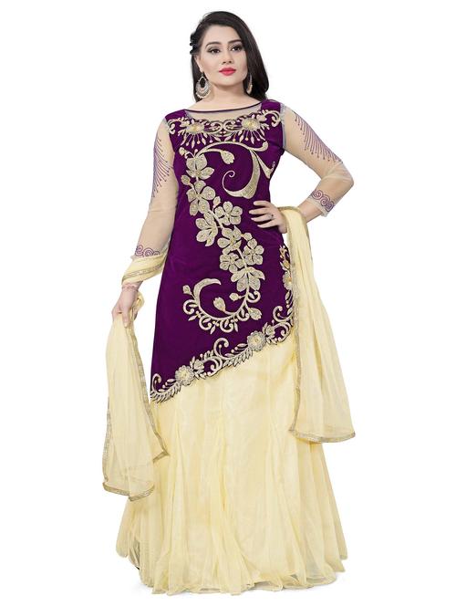 embroidered a-line unstitched suit set - 20211884 - Very Small Image - 1
