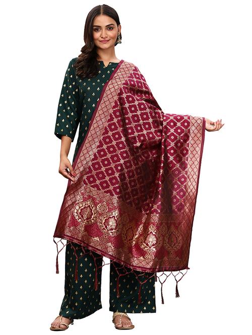 maroon banarasi dupatta - 20211936 - Very Small Image - 1