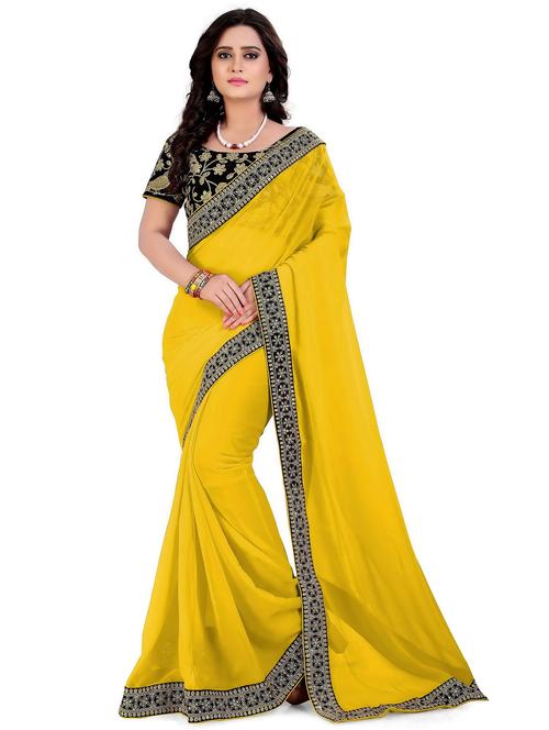 solid bordered lace work saree with blouse - 20211979 - Very Small Image - 1