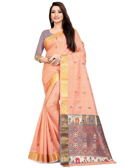 zari bordered peach madurai saree with blouse - 20212016 - Very Small Image - 1