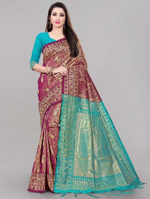 jacquard work banarasi saree with blouse - 20212026 - Very Small Image - 1